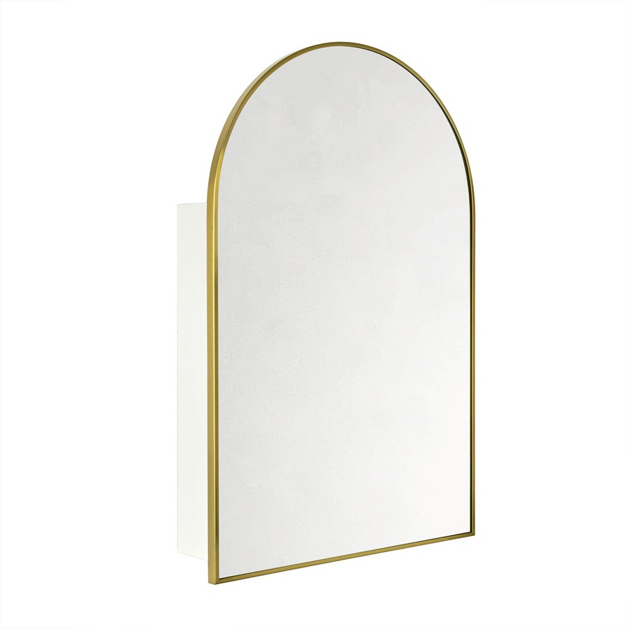 Brushed gold arched mirror medicine cabinet